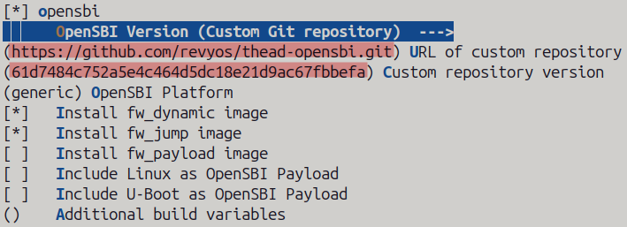 opensbi menuconfig