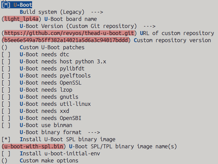 uboot menuconfig